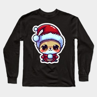 Chibi Kawaii Cute Adorable Winter Design Penguin Wearing Red Santa Claus Hat Long Sleeve T-Shirt